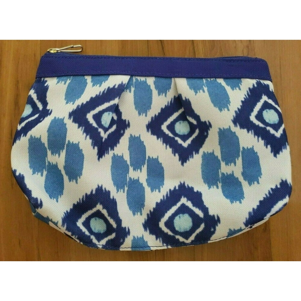 Estee Lauder Fabric Geo Blue White Cosmetic Makeup Bag Case Zip